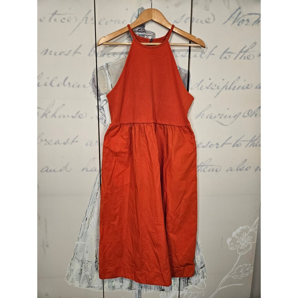 Boden Womens Halter Midi Dress Orange Ribbed Woven Empire Waist 12P
